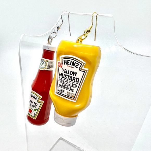 Ketchup & Mustard Earrings - Condiment Earrings - Burger Earrings - Picnic Earri - Picture 5 of 8